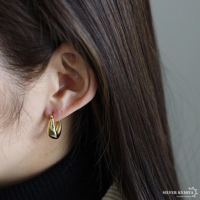 シルバー) シルバー925 フープピアス ぷっくり ゴールド 18K シルバー) シルバー925 フープピアス ぷっくり ゴールド 18K