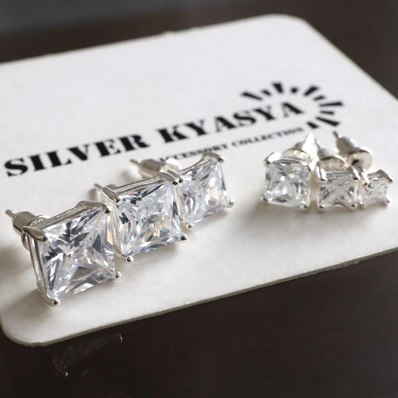 幅8.5mmタイプ) シルバー925 ストーンピアス クリア 一粒ピアス