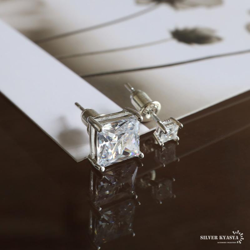 シルバー 透明ストーン スタッドピアス(片耳用) シルバー925 ストーンピアス クリア 一粒ピアス スタッドピアス 6