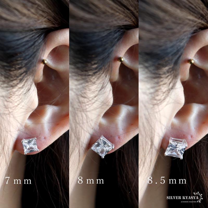 幅8.5mmタイプ) シルバー925 ストーンピアス クリア 一粒ピアス