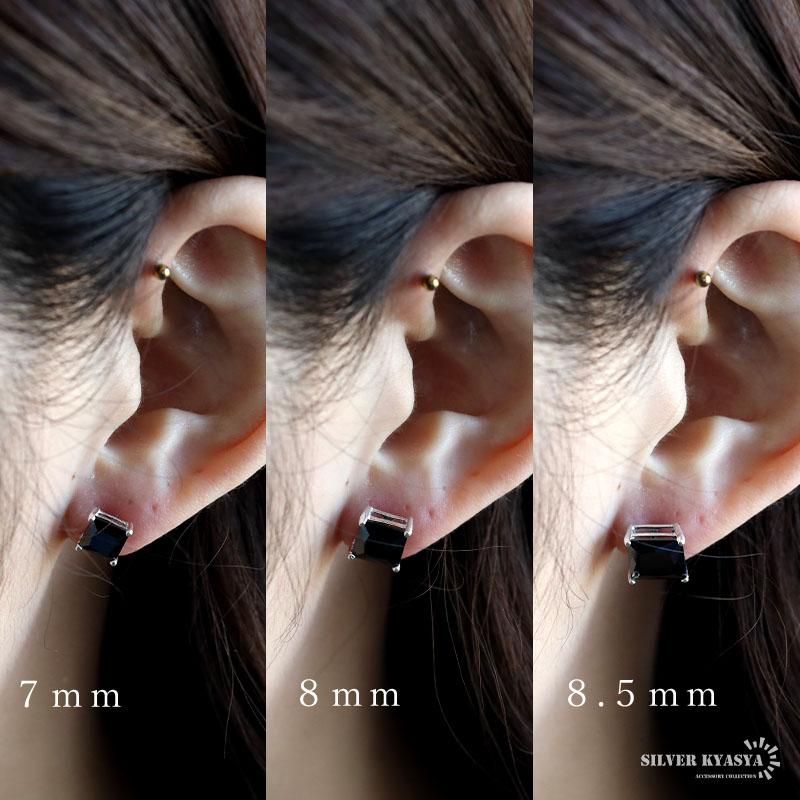幅3.5mmタイプ) シルバー925 ストーンピアス ブラックピアス 一粒