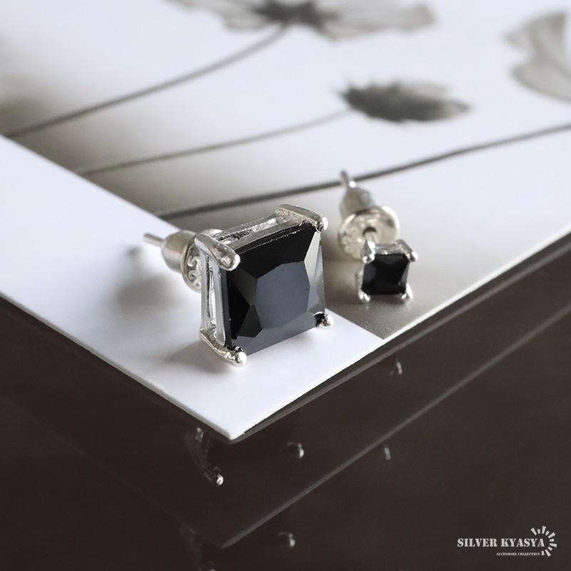 幅5.5mmタイプ) シルバー925 ストーンピアス ブラックピアス 一粒