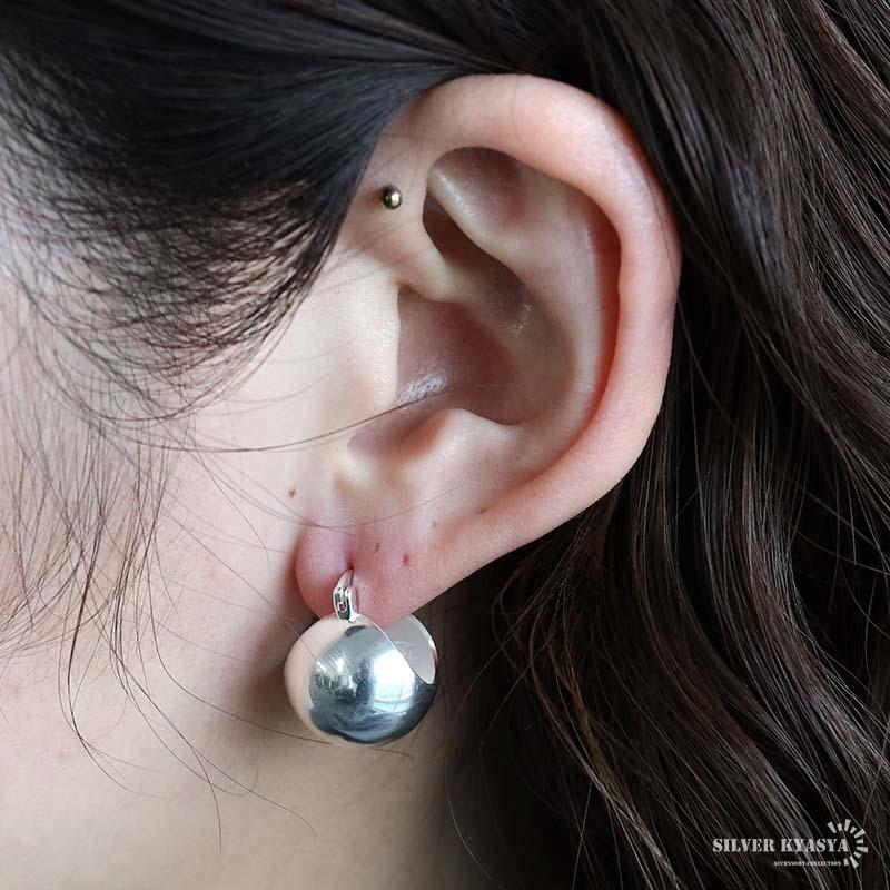 シルバー925 メタルピアス ボールピアス まんまる フープピアス 