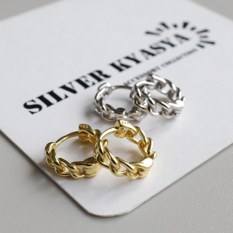 ゴールド) シルバー925 喜平チェーンピアス フープピアス ゴールド