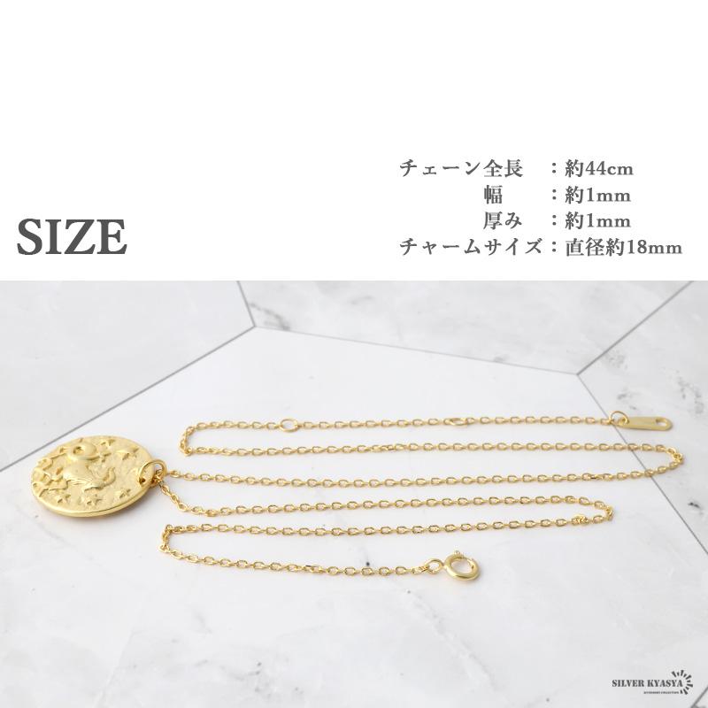 (type E - しし座) 12星座 コインネックレス シルバー925 18KG ゴールド あずきチェーン BOX付属の画像