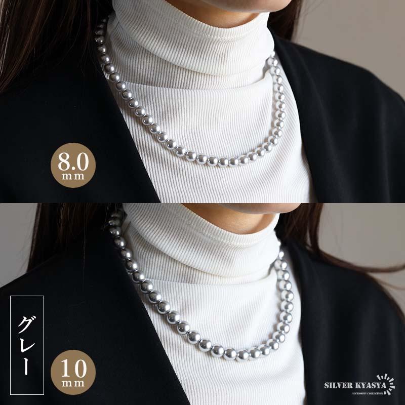 ホワイト、3mm) シルバー925素材 パールネックレス レディース