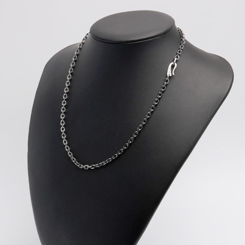 シルバー925 燻し仕上げ あずきチェーン ネックレス 幅4mm 50cm 4面カット 黒 重厚 メンズ 男性 金属アレルギー対応の画像