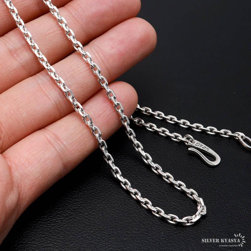 シルバー925 あずきチェーン ネックレス 幅3mm 50cm 4面カット