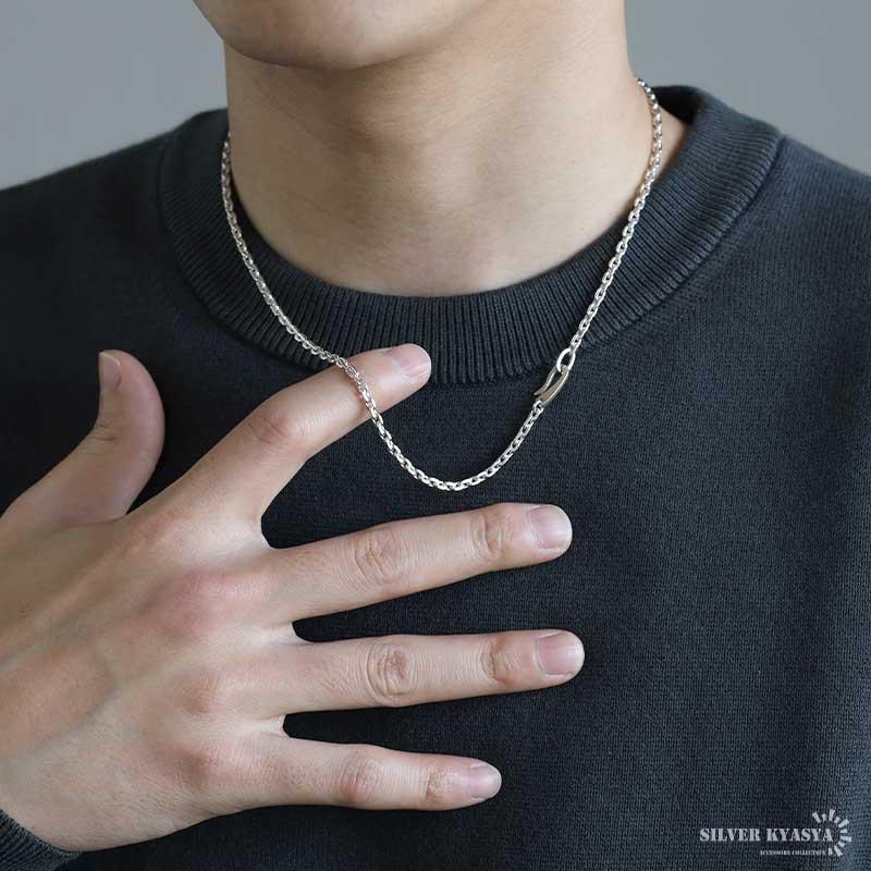 シルバー925 あずきチェーン ネックレス 幅3mm 50cm 4面カット