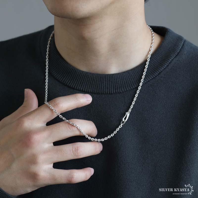 シルバー925 あずきチェーン ネックレス 幅3mm 60cm 4面カット