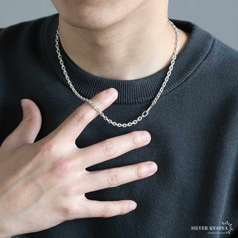 シルバー925 あずきチェーン ネックレス 幅4mm 50cm 4面カット