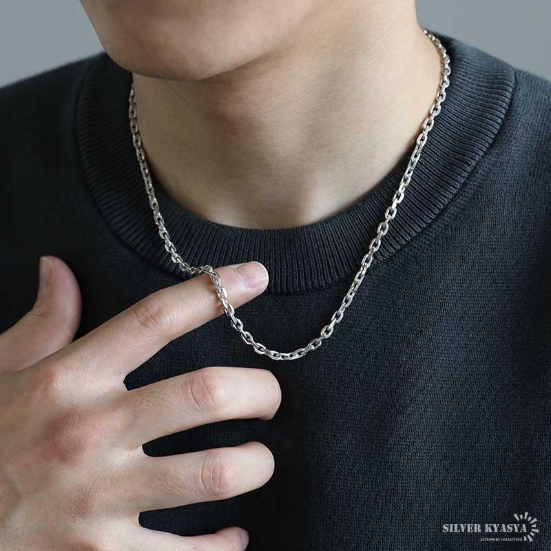 シルバー925 あずきチェーン ネックレス 幅4mm 50cm 4面カット