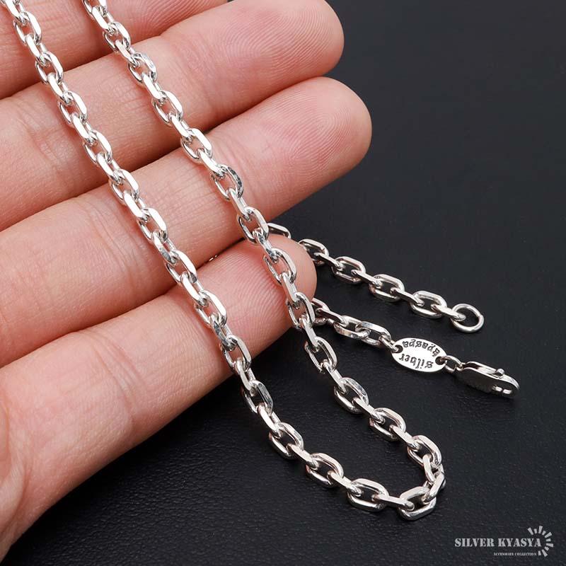 シルバー925 あずきチェーン ネックレス 幅4mm 40cm 4面カット