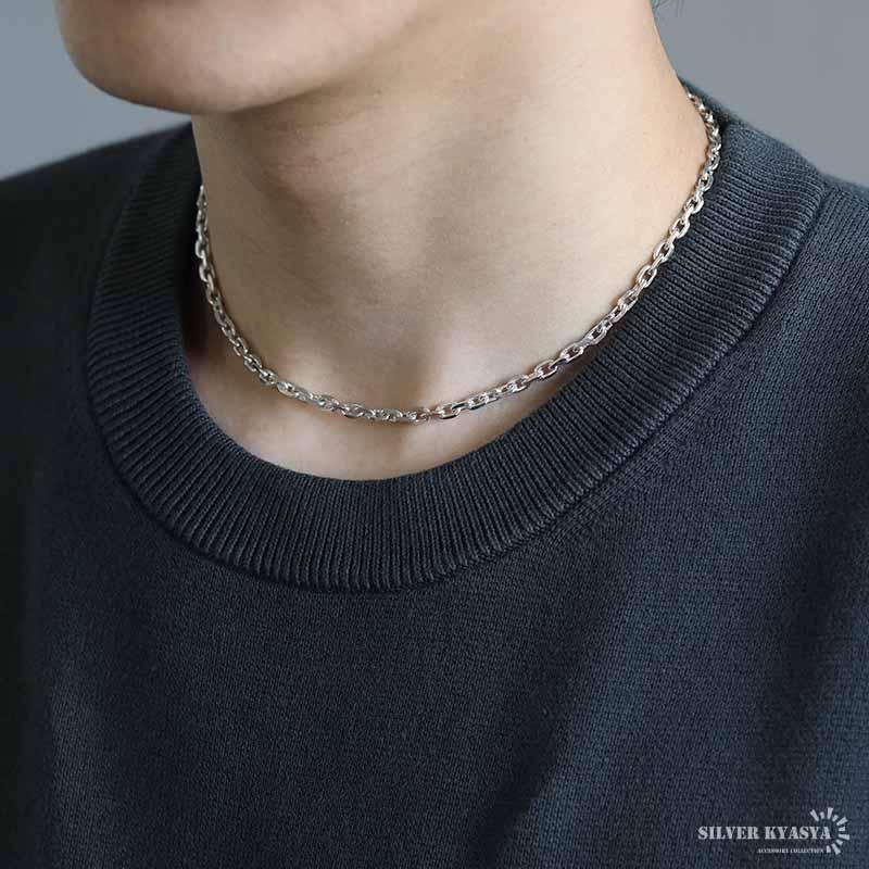 シルバー925 あずきチェーン ネックレス 幅4mm 40cm 4面カット