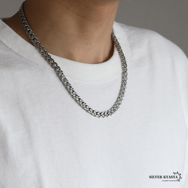 シルバー925 喜平ネックレス パヴェネックレス エメラルド グリーン ジルコニア キラキラ 刻印 アクセサリー 金属アレルギーの画像