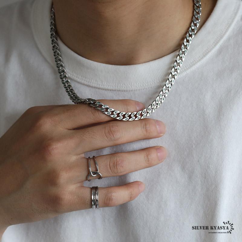 シルバー925 喜平ネックレス パヴェネックレス エメラルド グリーン ジルコニア キラキラ 刻印 アクセサリー 金属アレルギーの画像