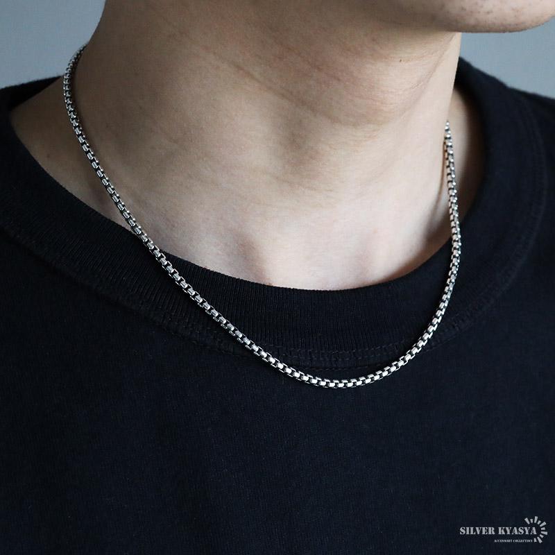 シルバー925 ボックスチェーン ネックレス 幅3mm 45cm ベネチアン 太め