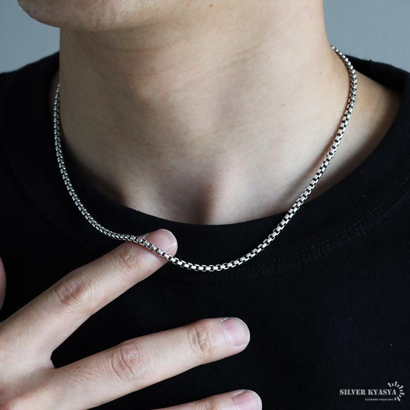 シルバー925 ボックスチェーン ネックレス 幅3mm 45cm ベネチアン 太め