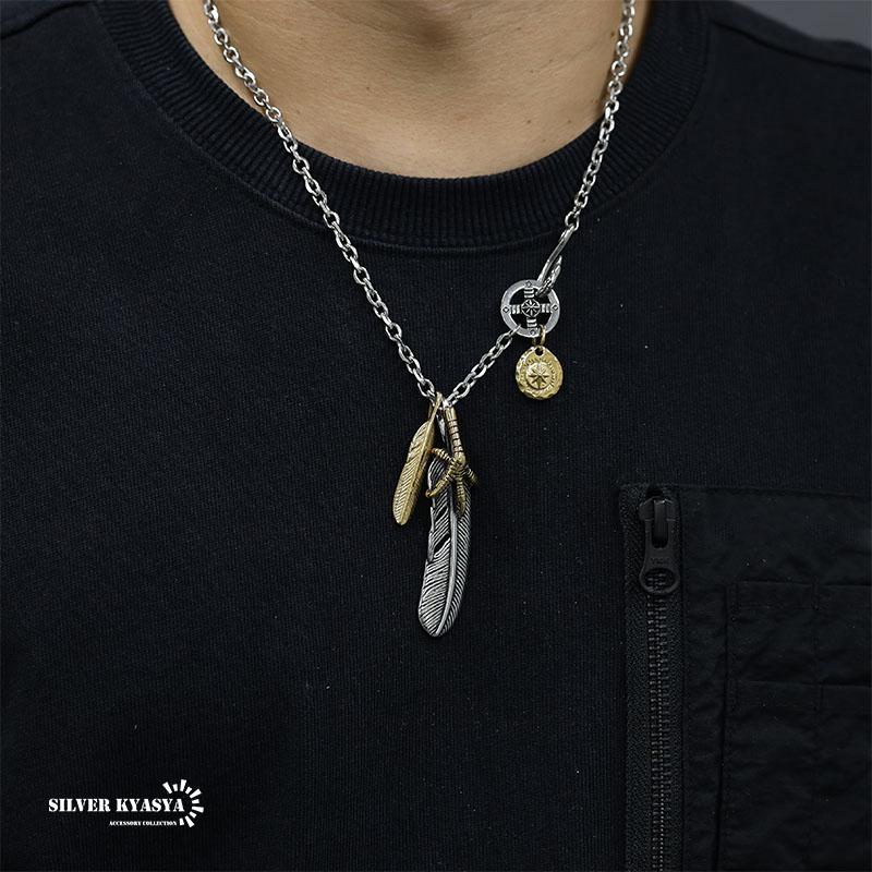 316L ステンレス 特大フェザーネックレス 金爪フェザー ネックレス ペンダント 太陽メタル 人気の画像