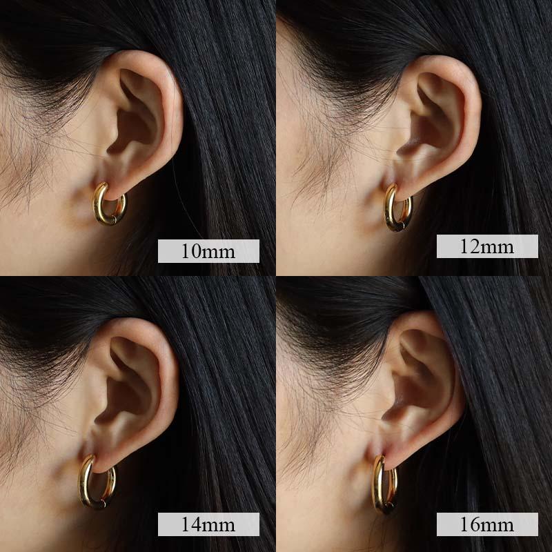 ゴールド、14mm) 太め フープピアス 2点 4mm シルバー ゴールド ゴールド、14mm) 太め フープピアス 2点 4mm シルバー ゴールド