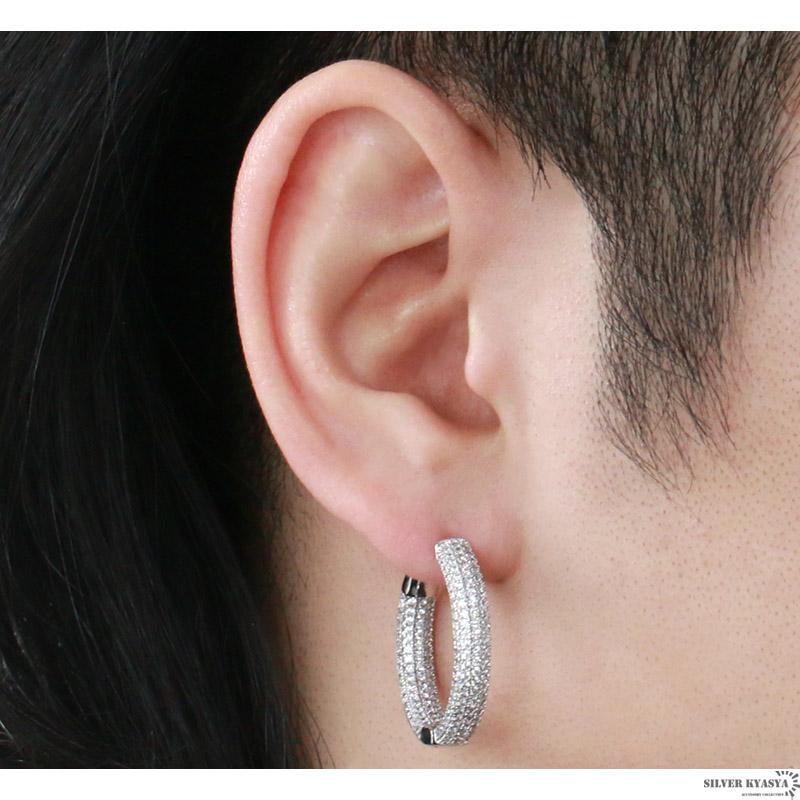 ゴールド) 両耳用 フープピアス CZ 爪留め 18K GP ゴールド シルバー