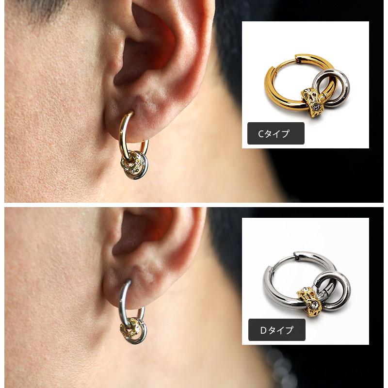Cタイプ) フープピアス ステンレス ゴールド シルバー CZ 4