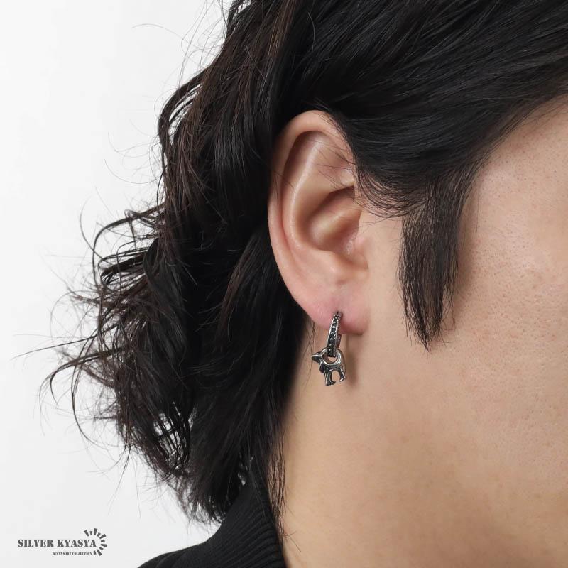 ステンレス オオカミ フープピアス メンズ ウルフ 狼 ピアス