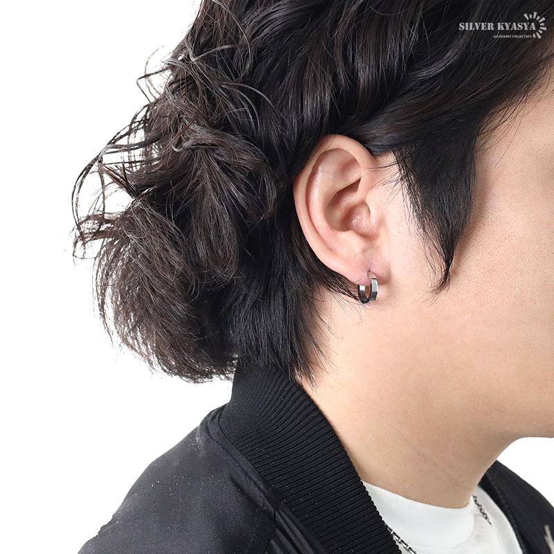 ブラック) ステンレス フープピアス 八角形 オクタゴン 幾何学