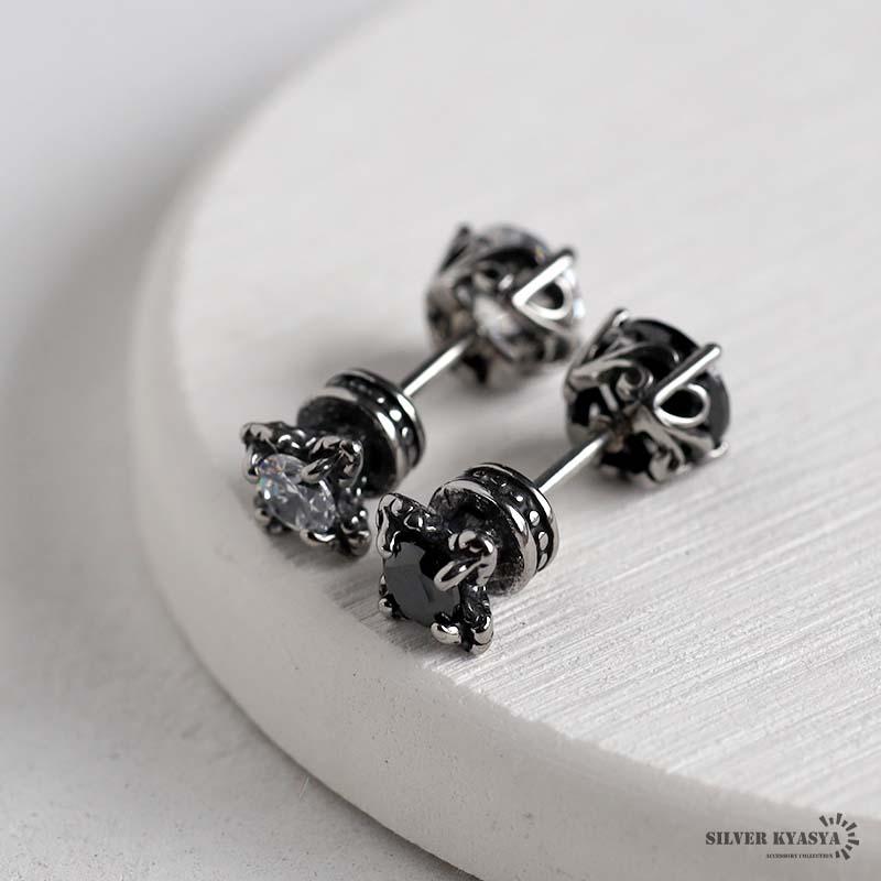 ホワイト) ストーンピアス キラキラ ステンレス オニキス CZ メンズ