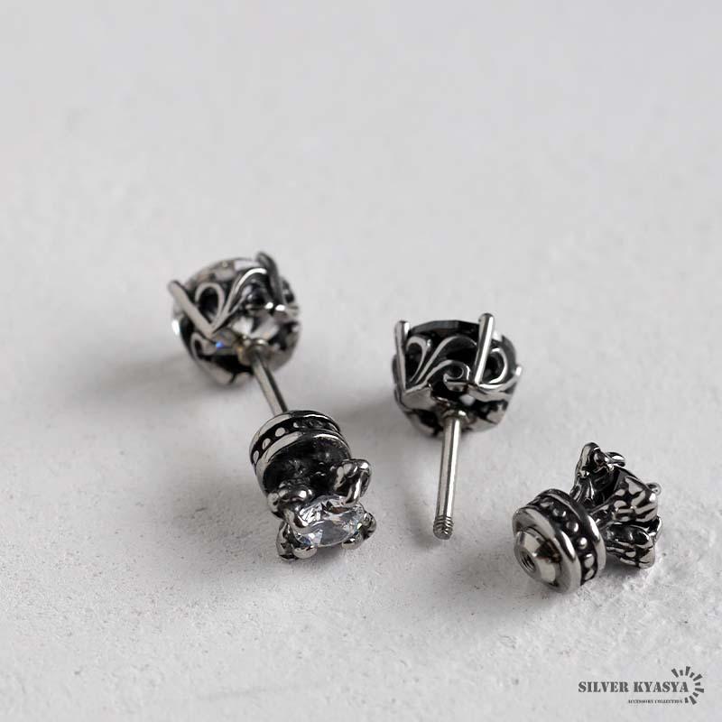 ホワイト) ストーンピアス キラキラ オニキスピアス ステンレス