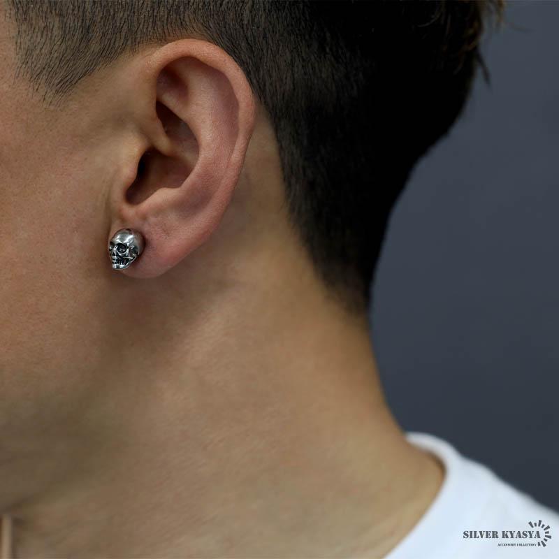 スカルピアス ステンレス メンズ スタッドピアス シルバー 骸骨 ドクロ