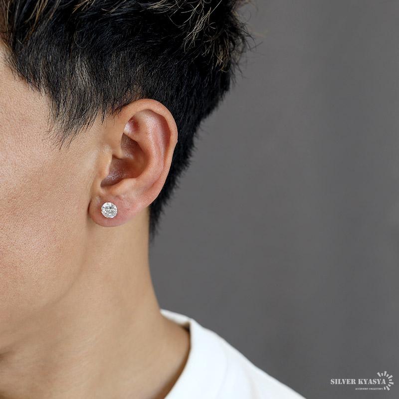7mm) 両耳 ステンレス素材 ダブルストーンピアス cz キラキラ ねじ式