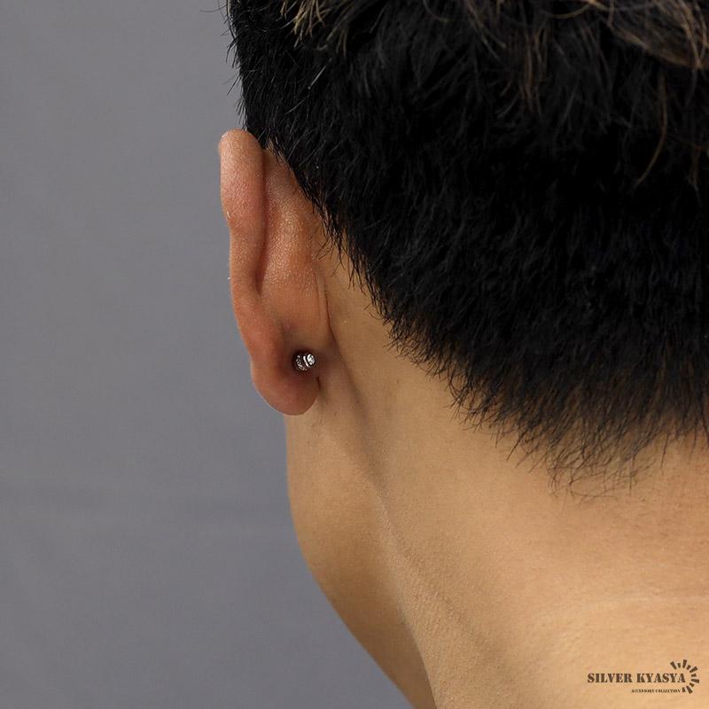 7mm) 両耳 ステンレス素材 ダブルストーンピアス cz キラキラ ねじ式
