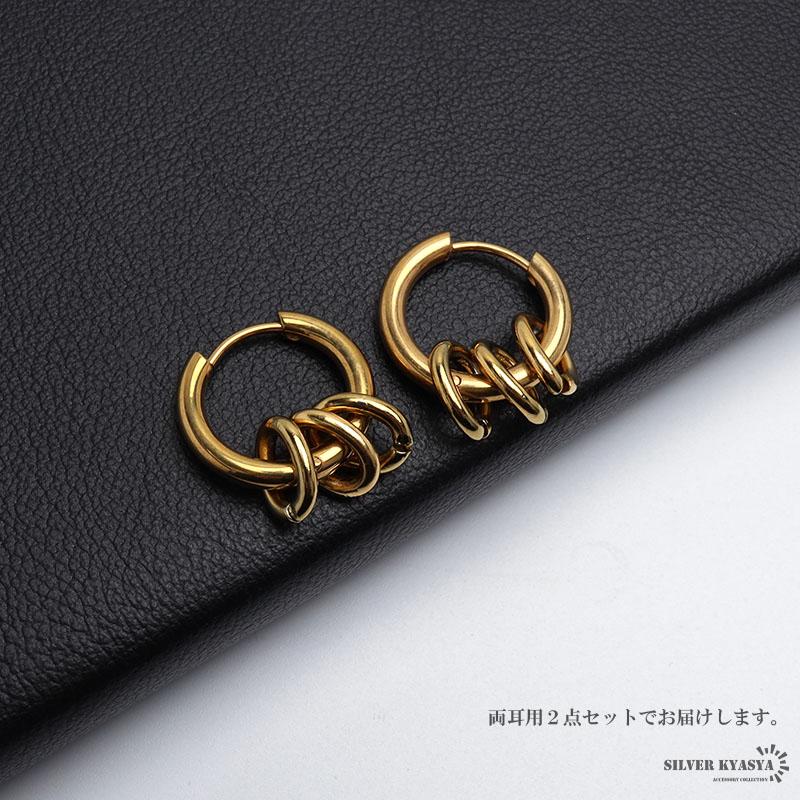 ステンレス 3連ピアス フープピアス ゴールド 18KGP リングピアス