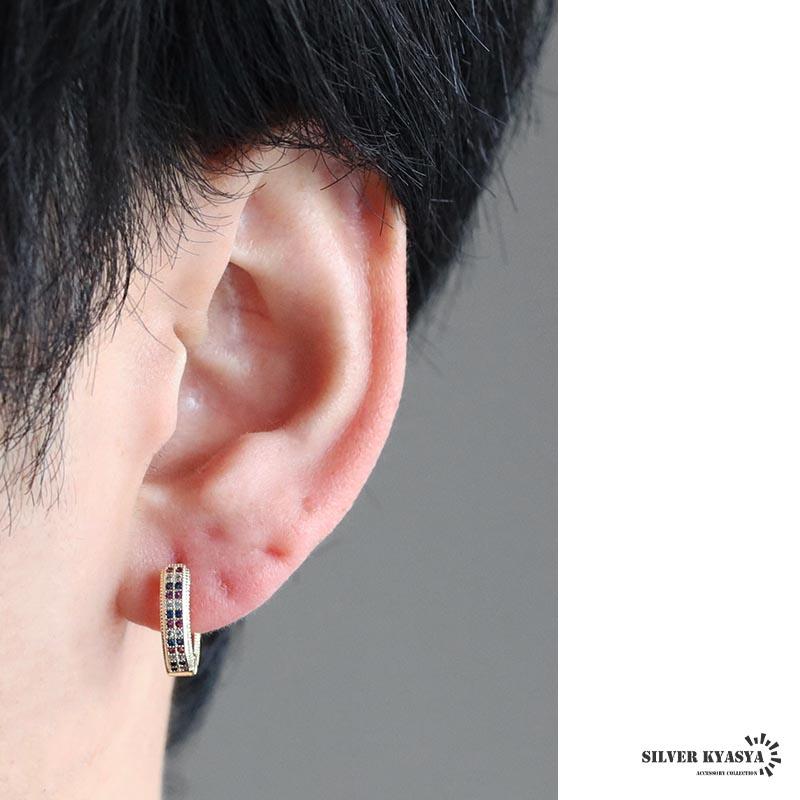 ストーンピアス カラフル フープピアス メタルピアス ゴールドピアス