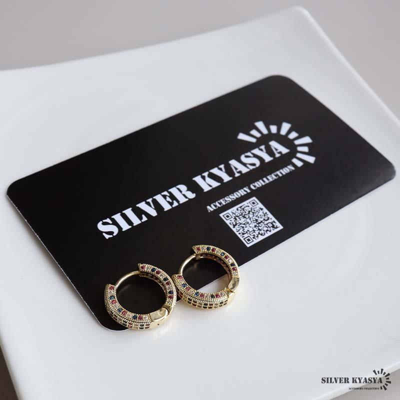 ストーンピアス カラフル フープピアス メタルピアス ゴールドピアス