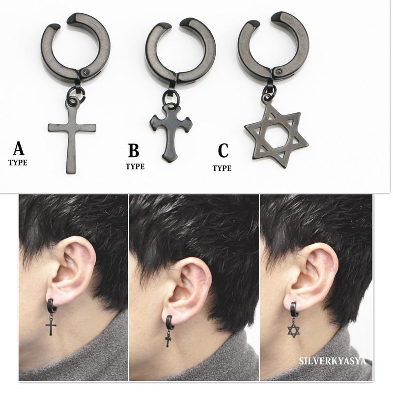 ブラック、Cタイプ) ステンレス イヤーカフ シルバー ブラック  