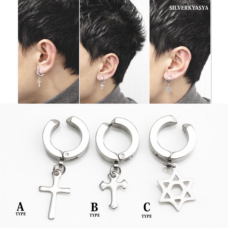 ブラック、Cタイプ) ステンレス イヤーカフ シルバー ブラック  