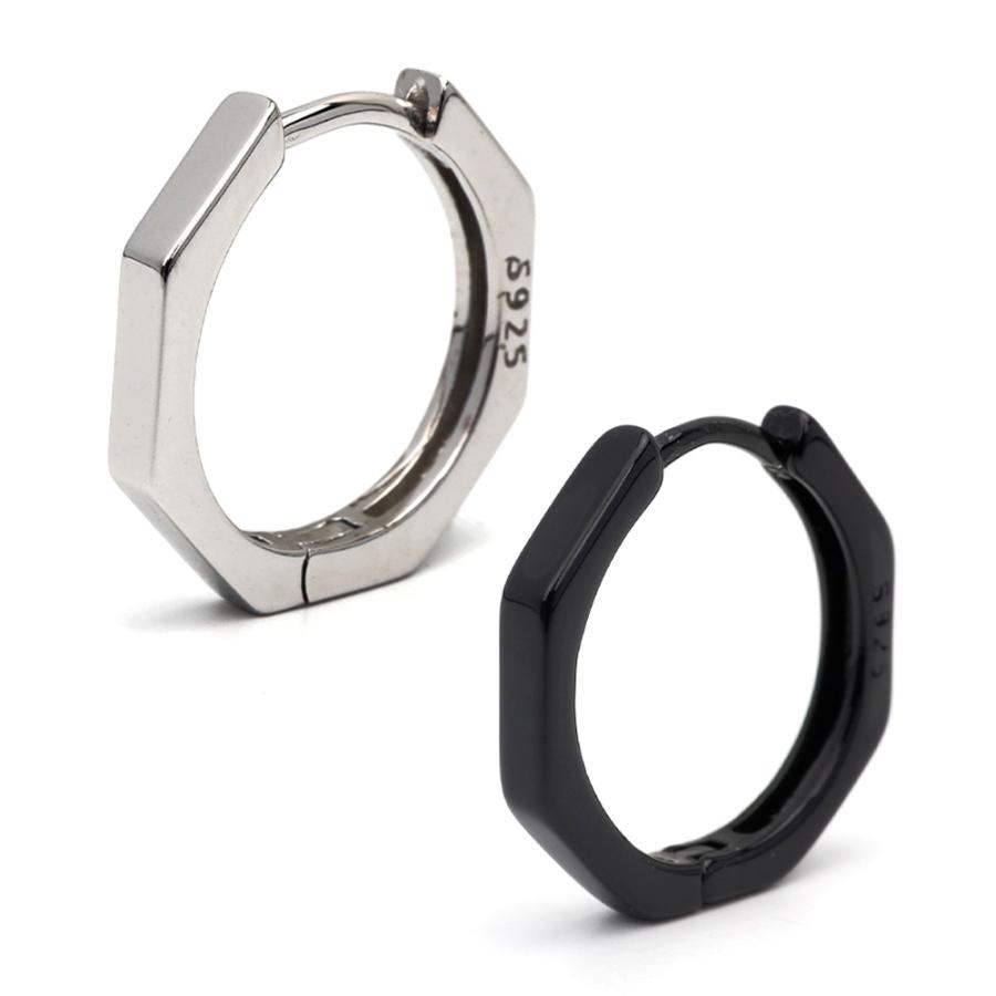 シルバー 八角形 フープピアス シルバー) シルバー925 フープピアス 八角形 silver 黒 ブラック 20G