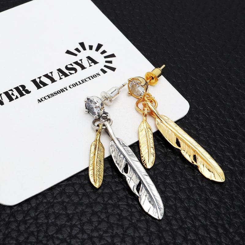 シルバー) シルバー925 フェザーピアス ツインフェザー 羽 ピアス