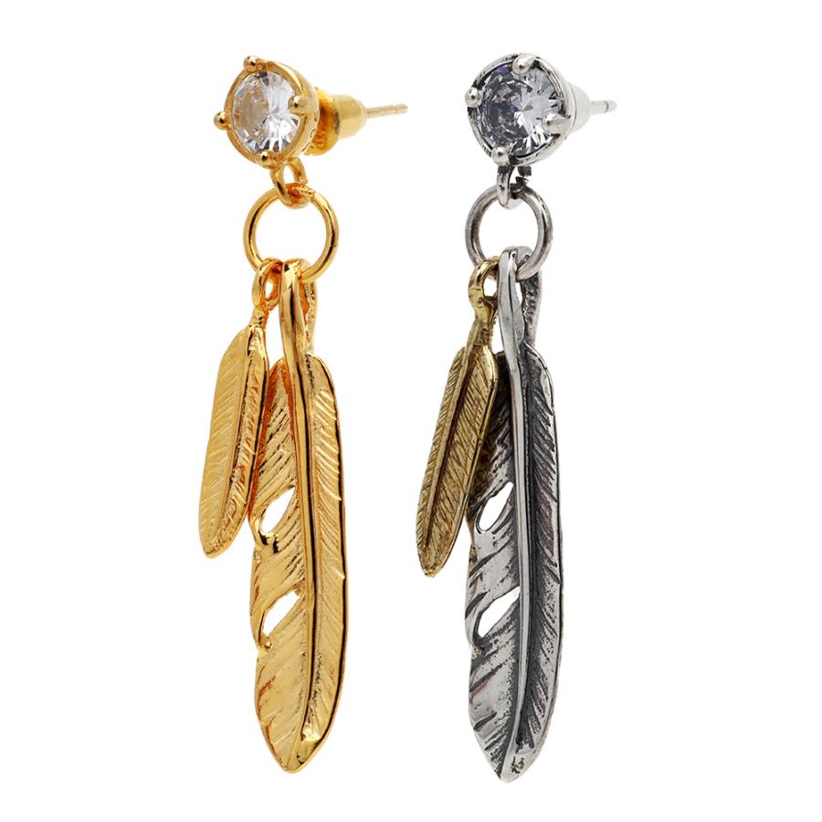 シルバー) シルバー925 フェザーピアス ツインフェザー 羽 ピアス