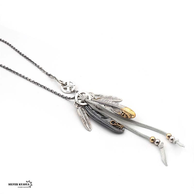 シルバー925 フェザーネックレス メンズ シルバーネックレス 羽根 先金