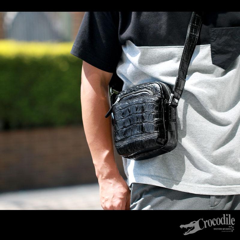 クロコダイル 本革 ワニ ショルダーバッグ 鞄 クラウン 背ワニ 腹ワニ 牛革 肩かけ 専用ボックス 無料ラッピングの画像