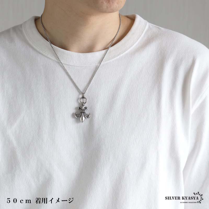 50cm) ステンレス フレアネックレス ユリ ペンダント シルバー 紋章