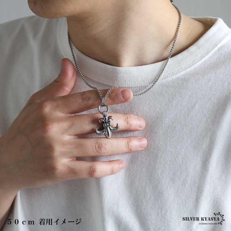 50cm) ステンレス フレアネックレス ユリ ペンダント シルバー 紋章