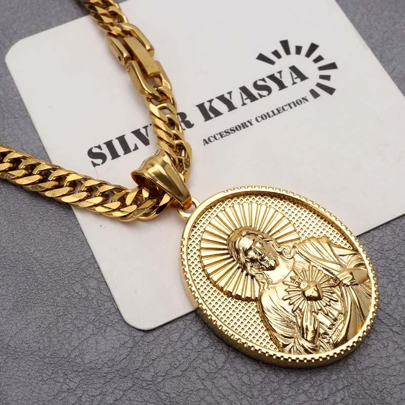 60cm) ステンレス HIPHOPネックレス ゴールド 6面カットダブル喜平