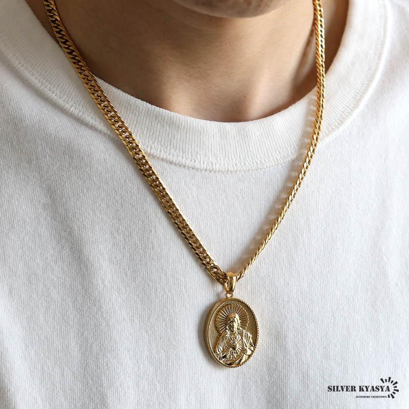 60cm) ステンレス HIPHOPネックレス ゴールド 6面カットダブル喜平
