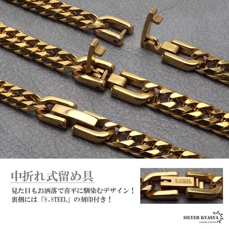 50cm) ステンレス HIPHOPネックレス ゴールド 6面カットダブル喜平