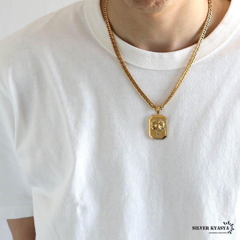 50cm) ステンレス HIPHOPネックレス ゴールド 6面カットダブル喜平