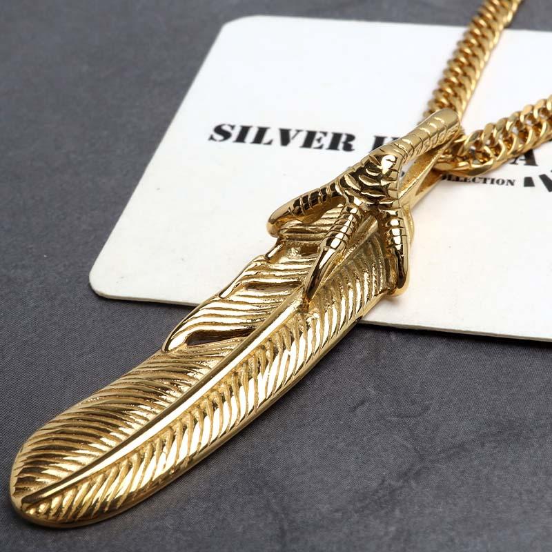 50cm) ステンレス フェザーネックレス 羽根 ゴールドネックレス 金属